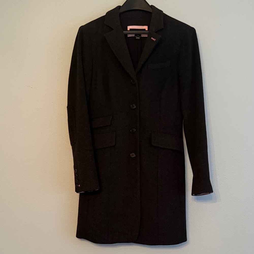 Pink Tartan coal grey herringbone wool coat
